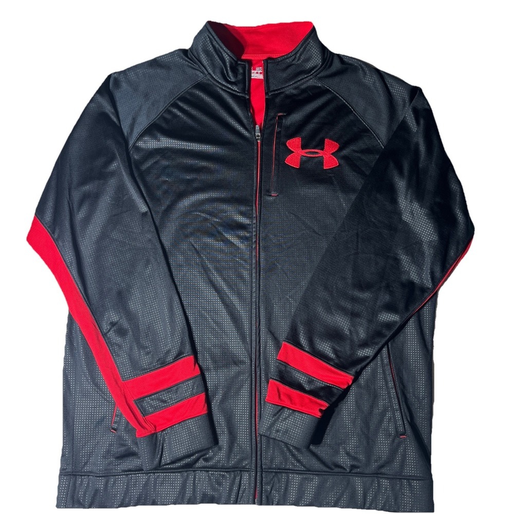 Under Armour Sweater Mens 3XL Black Red Cold Gear Full Zip Long Sleeve Jacket